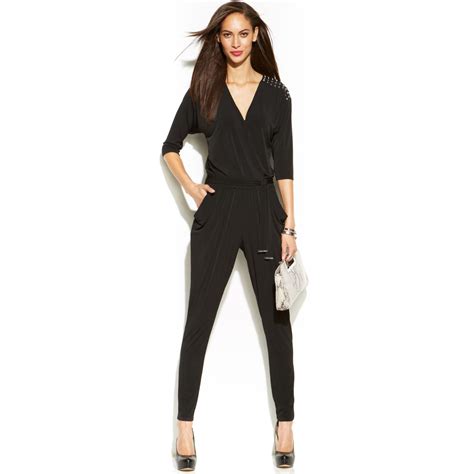 michael kors jumpsuit black and white|Michael Kors black sequin jumpsuit.